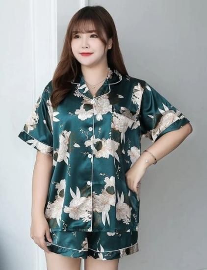 ボタニカル柄ショートルームウェア【カラー：グリーン】【サイズ：3L〜6L】
