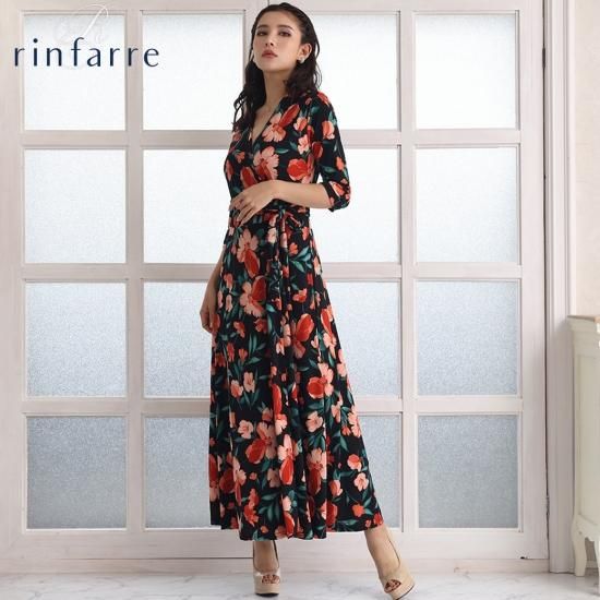 韓国製 | rinfarre | ブラック×レッド系 花柄 プリント 韓国製 | rinfarre | ブラック×レッド系 花柄 プリント