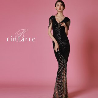 韓国製 | rinfarre | ブラック 総スパンコール デザインスリーブ ゴールド刺繍  マーメイドライン ロングドレス