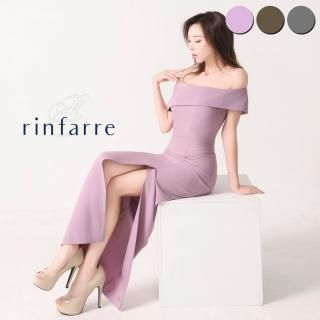 rinfarre tiara ベージュサテンロングドレス　韓国ドレス アイボリーオフショルダーシンプルロングドレス/山崎みどり