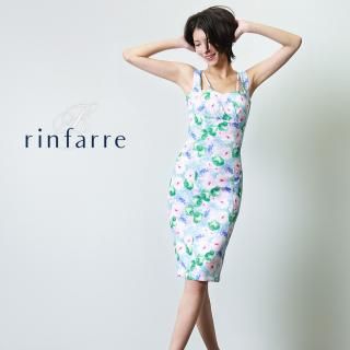 新品【rinfarre】フラワープリント タイトドレス S■送料無料 Vネック・花柄・タイト・ミディアムドレス/rinfarre - カラードレス