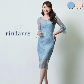 美品【Rinfarre】レースドレス■送料無料 リンファーレ Rinfarre ワンピース ドレス 総レース ひざ丈 七分