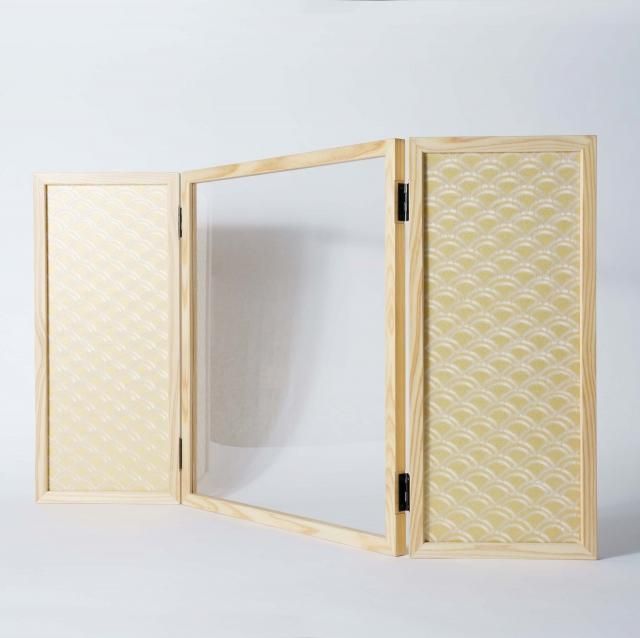 パーテーション　三曲タイプ　【金・青海波柄】