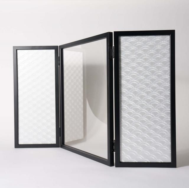 パーテーション　三曲タイプ　【銀・青海波柄】