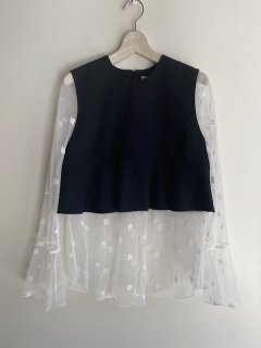 『GREED』<BR>Small Flower embroidery Long Top in Navy<BR>