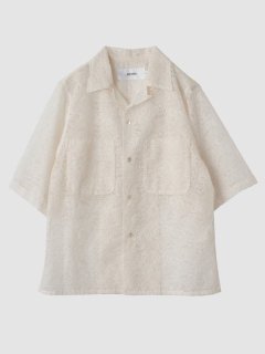 JANE SMITH<BR>POLYESTER FLOWER LACE OPEN COLLAR SHIRT<BR>