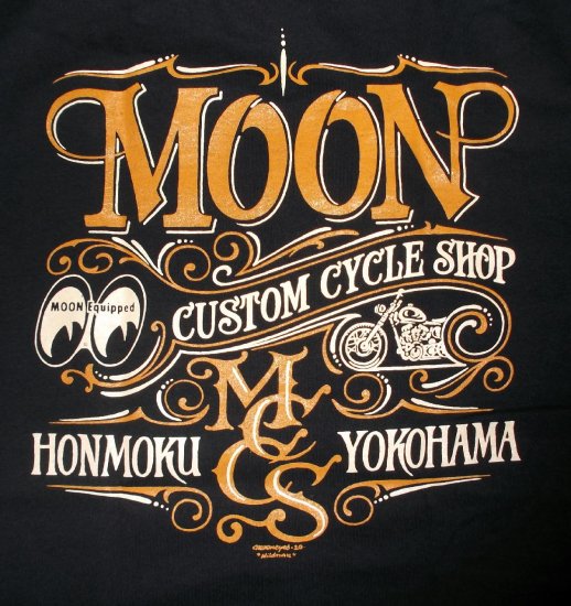 ムーンアイズ Tシャツ MOON Custom Cycle Shop (ムーン カスタム サイクル ショップ) MOONEYES  正規品,販売,バイカー,モーターサイクル,ホットロッド,hot rod,surf,通販