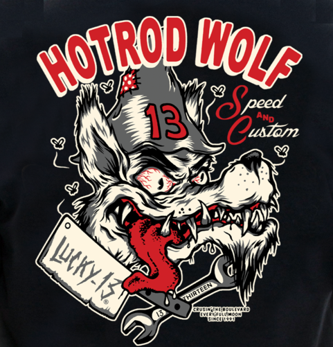 バンドTシャツ 通販 ラッキー13,Tシャツ,LUCKY13,HOT ROD  WOLF,ローンウルフ,狼,WOLF,Tattoo,Rockabilly,ロカビリー,hotrod