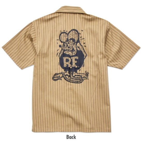 ラット フィンク RAT FINK ストライプ ショート スリーブ ワークシャツ 正規品 公式 半袖シャツ ムーンアイズ エド・ロス 通販