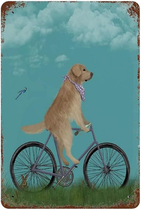 ブリキ看板【ゴールデンレトリーバー】Golden Retriever on Bicycle Cycling -  スマイルドッグ★アメリカ直輸入犬用品専門店