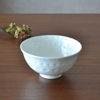白砂三島彫 飯碗