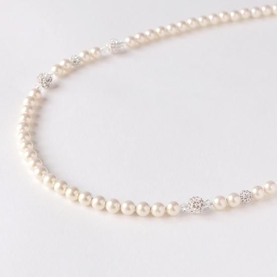 シルバー貝パール8mmの40cmクラスプネックレス ～Marguerite
