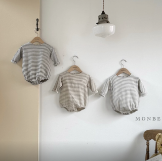 2023AW【monbebe】Baby：autumn border  rompers /*(N08)★