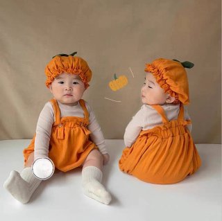 2023AW Halloween！pumpkinサロペットロンパース 帽子set /C(B08)