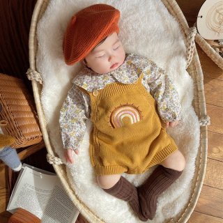 2023AW 2color mustard and pink rainbow knit rompers /C(B09)