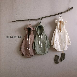 2023aw【BBABBA】Baby 4color：くまさんフーディーロンパース /* (N09)