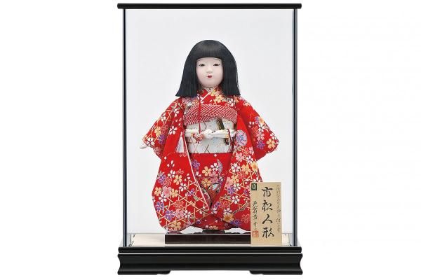 極美品 古い市松人形 45cm 箱入り 元箱 古い極小豆市松人形