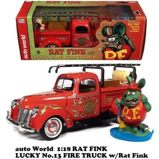 ラットフィンク　ミニカー　AUTO WORLD 1:18 RAT FINK LUCKY No.13 FIRE TRUCK w/ RAT FINK -  ちゃんぷ