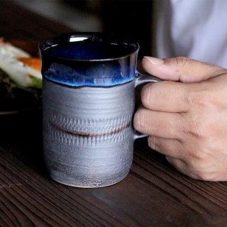 小石原焼 小石原焼き 藍釉 掛分 マグカップ タンブラー 秀山窯 陶器 器 NHK イッピンで紹介 shuzan-008
