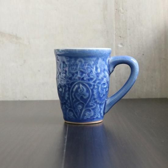 マグカップ 花柄のコーヒーコップ タイ セラドン焼 グリーン