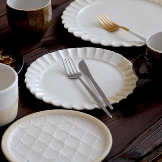 梶原慶治 輪花皿 中皿 19cm 平皿 白 ホワイト ワンプレート デザート皿 梶原慶治 輪花皿 中皿 19cm 平皿 白 ホワイト ワンプレート デザート皿