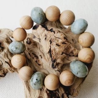 【屋久杉(やくすぎ)】【ライトカラーブルークォーツ(水色水晶)】六芒星配置ブレス 屋久杉(やくすぎ)】【ライトカラーブルークォーツ(水色水晶