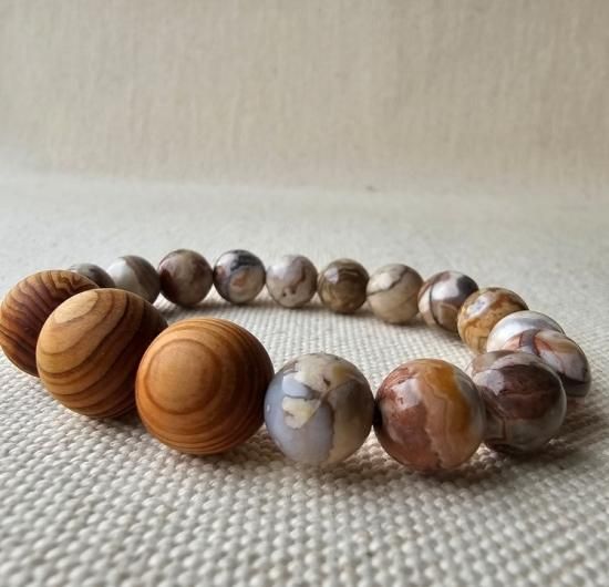 屋久杉ブレスレット - 屋久杉ビーズ&ハイパーシーン&アマゾナイト