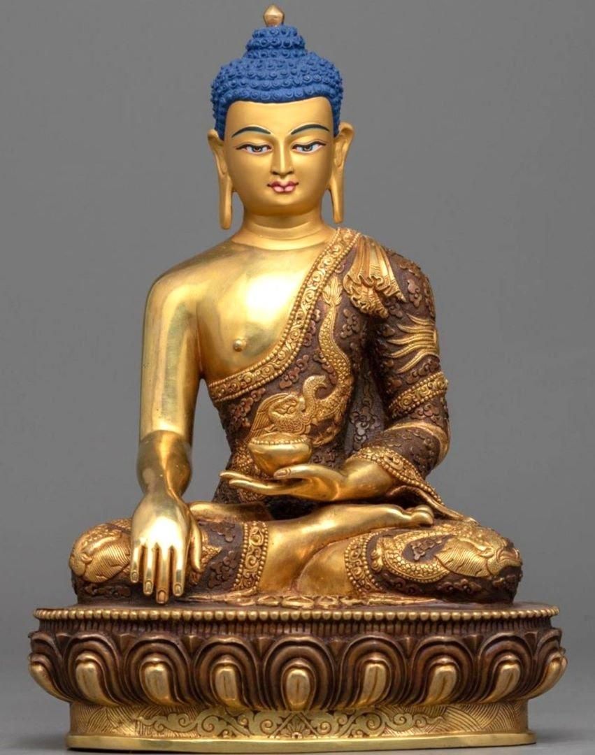 仏教美術 古銅鍍金 蓮上釋迦牟尼像 仏像 置物 C 5453