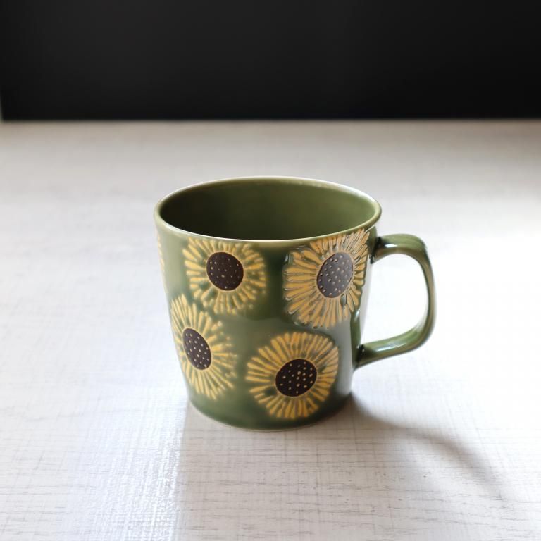 ひまわりマグカップ・緑 - 陶舗サノヤ「オンラインストア」