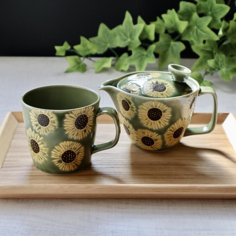 ひまわりマグカップ・緑 - 陶舗サノヤ「オンラインストア」