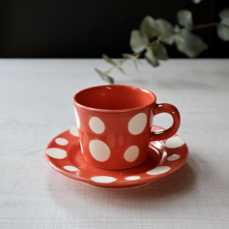 サイバーコップひも丸 10種セット 水玉カップ＆ソーサー・オレンジ - 陶舗サノヤ「オンラインストア」