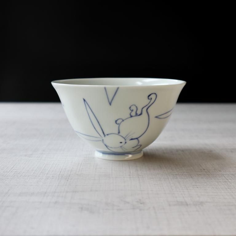 福うさぎ飯碗 青 - 陶舗サノヤ「オンラインストア」