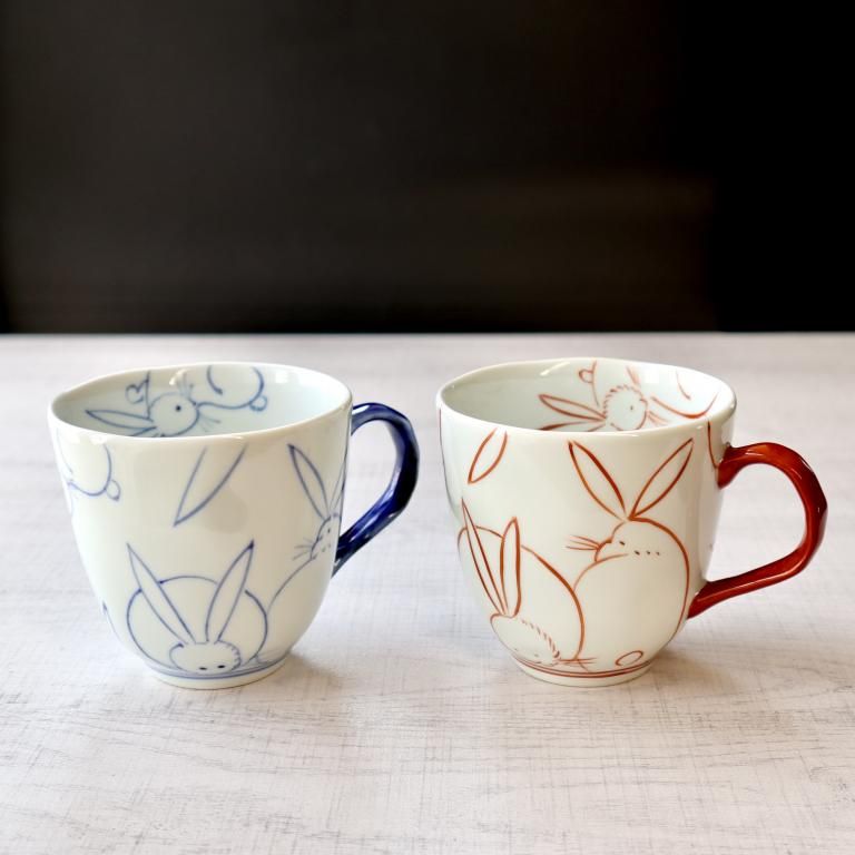 福うさぎ マグカップ青 - 陶舗サノヤ「オンラインストア」