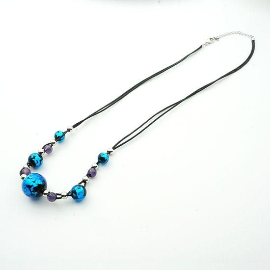 深海ブルー®とんぼ玉ネックレス アメジスト 紐ネックレス