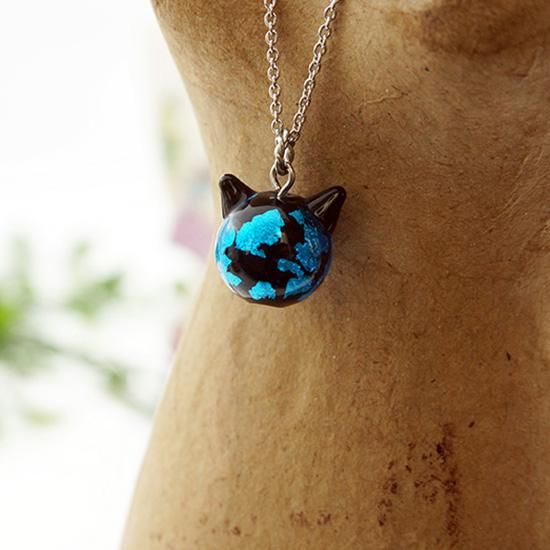 深海ブルー®ねこ玉ペンダント 12mm 猫玉 ネコ玉 チェーン