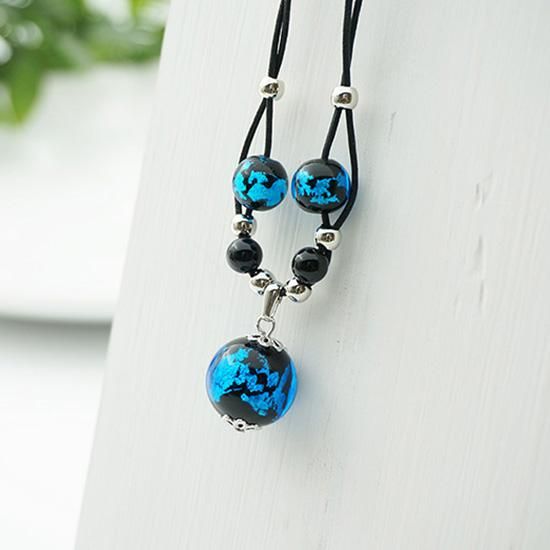 深海ブルー®とんぼ玉ネックレス 16mm オニキス 紐調節ネックレス【AAN3547SB】 - TANZAWA Online shop | ねこ玉・四神・深海ブルーとんぼ玉・天然石のアクセサリー・雑貨