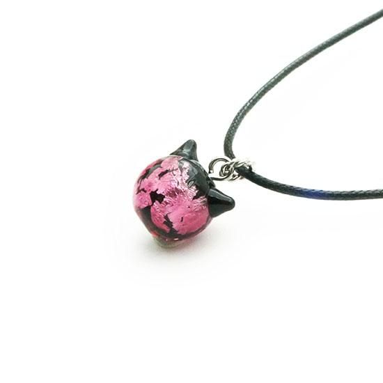 夜桜ピンク®ねこ玉ペンダント 10mm 猫玉 ネコ玉 紐ペンダント