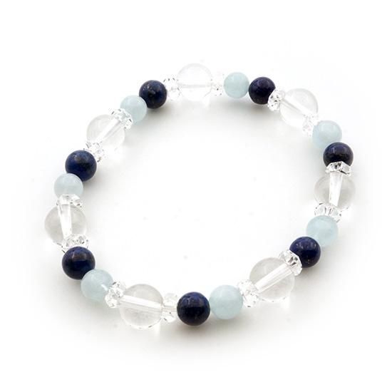 アクアマリン×ラピスラズリ×クラッククォーツ　天然石ブレスレット 希望と勇気を与える】天然石 クラック水晶・アメジスト