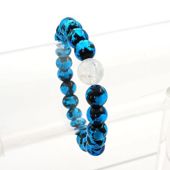 青龍水晶(素彫）ブレスレット 深海ブルー®とんぼ玉 ゴム