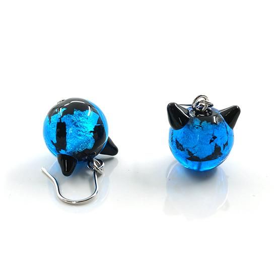 深海ブルー®ねこ玉ピアス ロジウム 12mm フックピアス