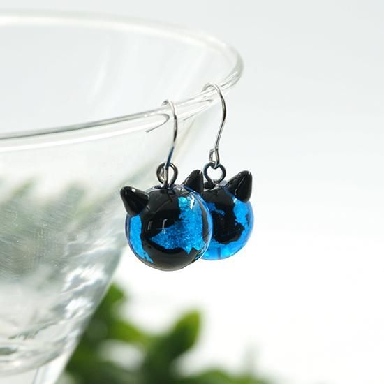 深海ブルー®ねこ玉ピアス ロジウム 12mm フックピアス