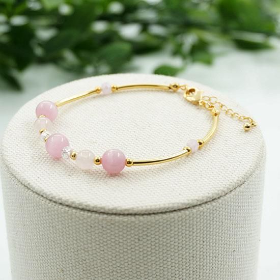 クリスタルキャッツアイ（ローズ）ブレスレット 紅水晶 パイプ