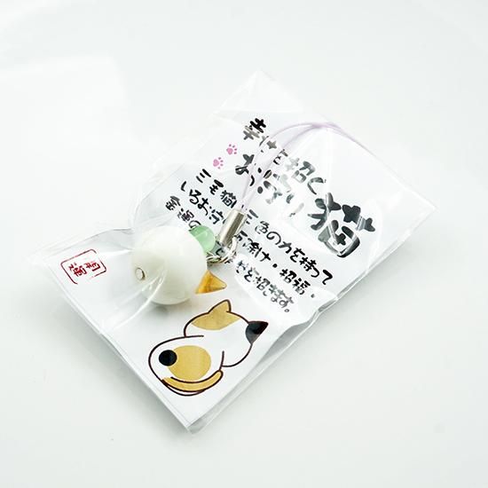 三毛ねこ玉ストラップ クリスタルキャッツアイ 健康 お守り猫 16mm 猫