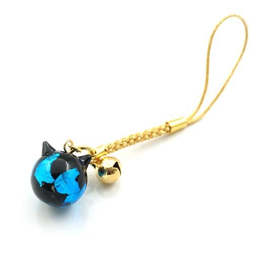 深海ブルー®ねこ玉ストラップ 鈴付き 16mm 猫玉 ネコ玉 根付