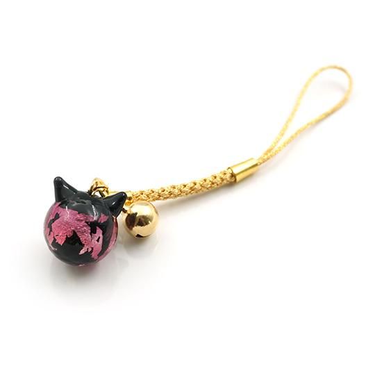 夜桜ピンク®ねこ玉ストラップ 鈴付き 16mm 猫玉 ネコ玉 根付