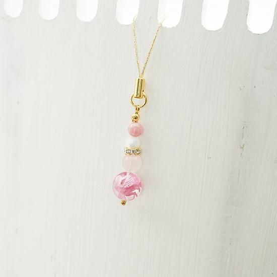 朱雀水晶（ピンク彫）ストラップ 紅水晶 ロードクロサイト 四神