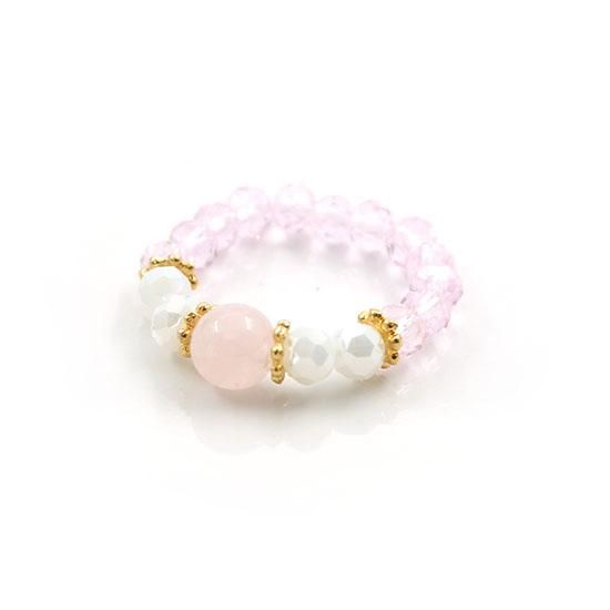 レア！ 美品 2023SS semeno リング クオーツ（水晶）ヘッド 紅水晶 ゴムリング フリーリング フリーサイズ 指輪 ローズクォーツ