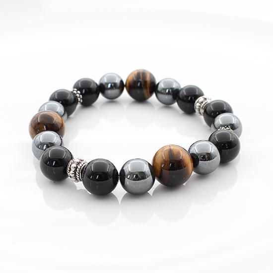 タイガーアイブレスレット 14mm オニキス ヘマタイト ゴムブレス