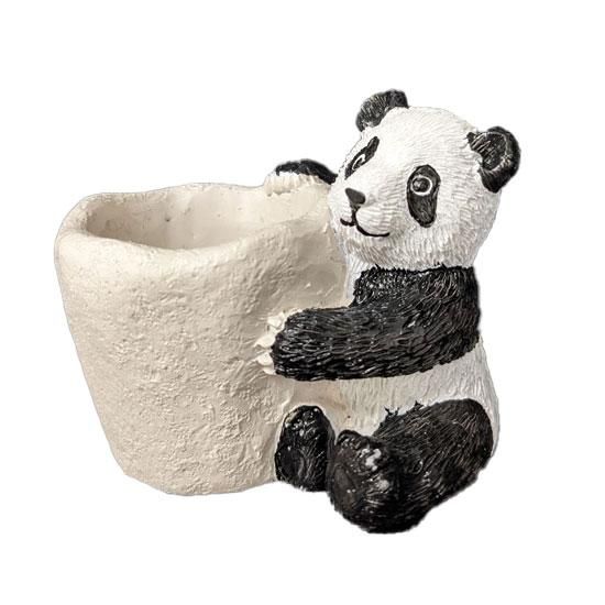 パンダと花の陶器製植木鉢 パンダと花の陶器製植木鉢