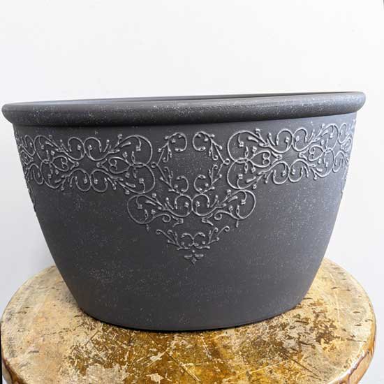 コレットオーバルBS　ブラック×シルバー　合成樹脂　植木鉢